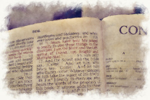 Revelation: Grungy image of texts from the last chapter of the bible ...