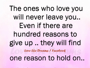 Never Give Up On Someone You Love Hundred reasons to give up.