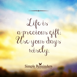 Life is a precious gift. Use your days wisely.