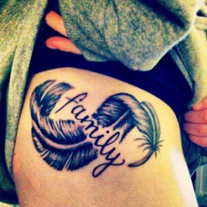 Graceful family and feather Tattoo quotes on side for girls