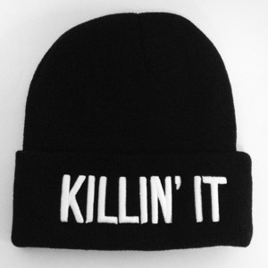 hat beanie killin it cute cool black and white black white quote on it ...