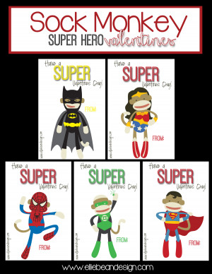 Sock Monkey Super Hero Valentines