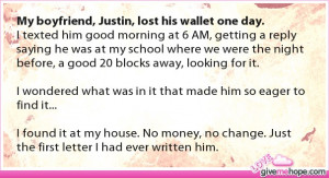 True love - My boyfriend, Justin, lost his wallet one day.