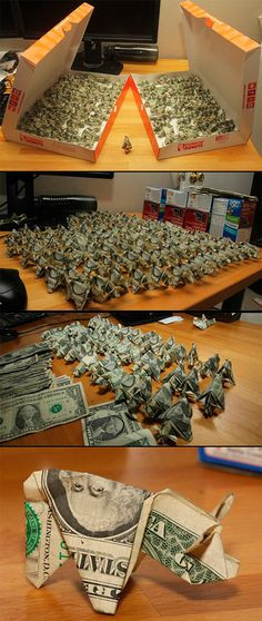 ... show his disgust, he spent 6 hours making 137 mini origami pigs with