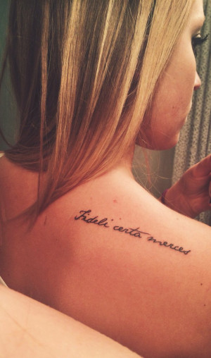 ... be endlessly rewarded. (tattoo script quote Latin shoulder tattoo