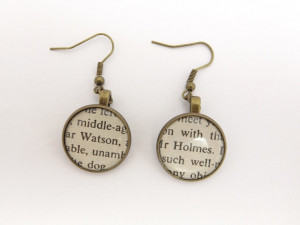 Sherlock Holmes 'elementary Watson' quote bronze dangle earrings