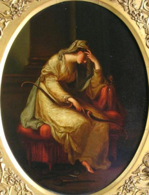 Penelope weeping over the bow of Odysseus