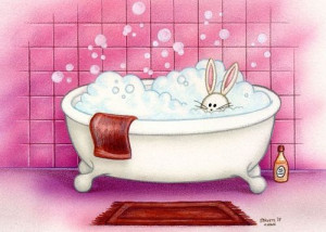 Cute Bunny in pink Bubble Bath limited art print by spiraln