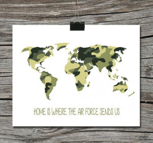 World Map Travel Quote Poster - Home is where the Navy Air Force ...