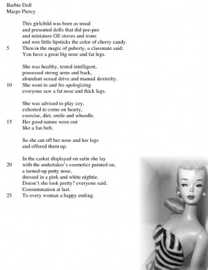 Barbie Doll, a poem by Marge Piercy. A stunning work on the effects ...
