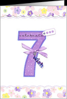 7th birthday cupcake greeting card for