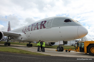 Qatar Airways first Boeing 787 Dreamliner on the tarmac at the ...