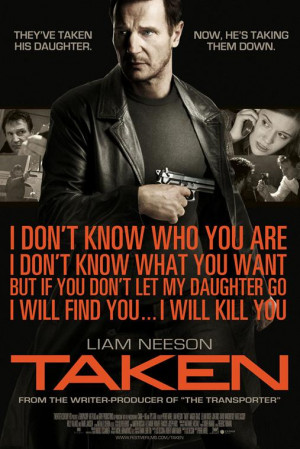 Description: Liam Neeson as Bryan Mills, ex-CIA agent threatening a ...