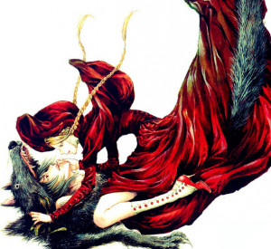 couple, draw, red riding hood, wolf