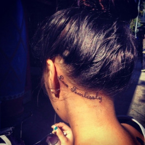 Placement behind ear quote tattoo
