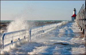 Lake Michigan’s Famous Frozen Pier and Lighthouse