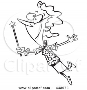 Cartoon Black And White Outline Design Tooth Fairy With Wand