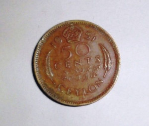 1951 Ceylon (Sri Lanka) 50 Cent The Sixth King George Coin