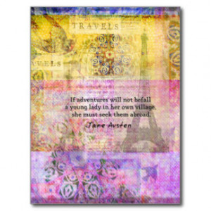 Jane Austen quote about adventure and travel Postcard