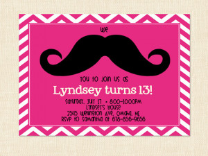 Girl Mustache Birthday Invitation Teen moustache printable chevron