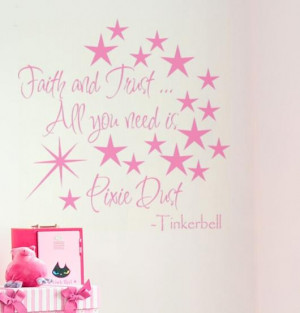 ... PIXIE DUST Tinkerbell Quote with Stars and Magic Wand vinyl wall decal