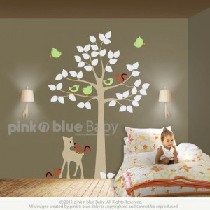 Tree Deer and Squirrel - Nursery kids removable Wall Vinyl sticker ...
