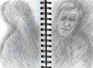 sketch of George W. Bush from Sholettes notebooks. Courtesy Gregory ...