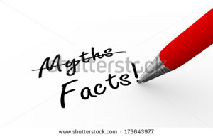 3d rendering of pen writing myths and facts on paper - stock photo