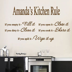 ... Personalized Name Kitchen Rule Art Wall Quotes / Wall Stickers/ Wall