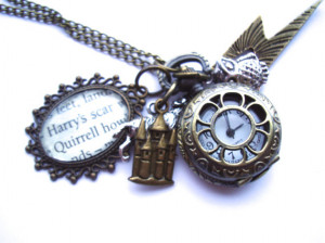 Harry Potter Quote Pocket Watch Lightening Bolt Wolf Necklace