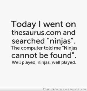 Today I went on thesaurus.com and searched 'ninjas'. The computer told ...