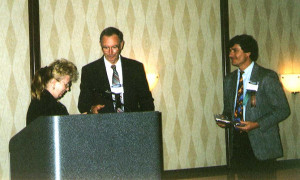 Jeanne Bishop left presents the ASP 39 s Thomas J Brennan Award to