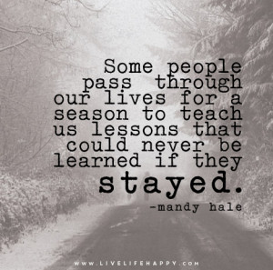 Some people pass through our lives for a season to teach us lessons ...