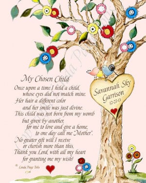 ... Girl Adoption Poem Chosen Child Art Print- Personalized Adoption Gift