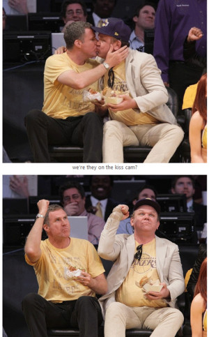 Will Ferrell and John C. Reilly Kissing at The Lakers Game