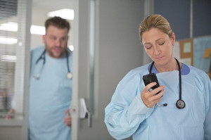 Still of Edie Falco and Stephen Wallem in Nurse Jackie (2009)