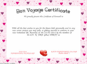 Bon Voyage Certificate