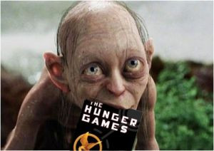 Smeagol eating The Hunger Games book