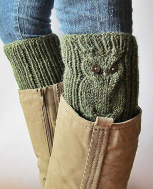 Green hand knitted leg warmers