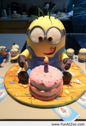 Funny birthday cake with minions