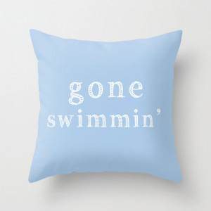 Gone Swimming Quote Pillow Cover, beach decor, pastel blue decorative ...