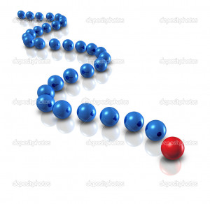 Follow the leader and power leadership concept with blue spheres as ...