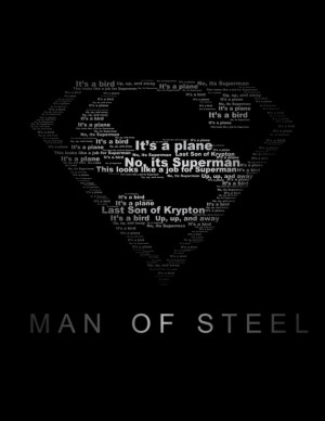 Superman Man of Steel Typography Print black and white 8.5x11