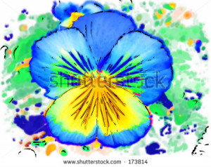 Stylised illustration of a blue pansy... - stock photo
