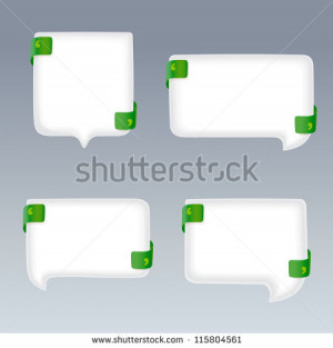White Bubbles with Quote Marks on green Ribbons - stock vector