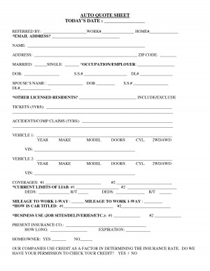 Auto Quote Sheet Template