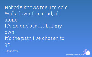 cold. Walk down this road, all alone. It's no one's fault, but my own ...