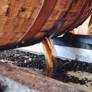 Dumping our barrel of Knob Creek for bottling. We picked a good one ...
