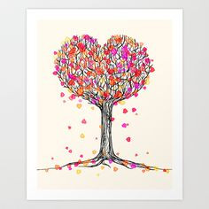 Love in the Fall - Heart Tree Illustration Art Print by Micklyn - $16 ...