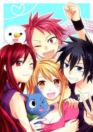Erza, Natsu, Lucy, Grey, Happy et Plue.